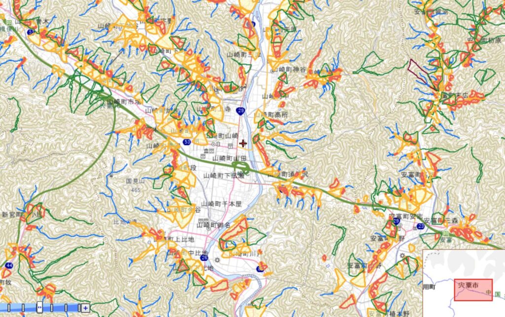 宍粟市周辺のレッドゾーン