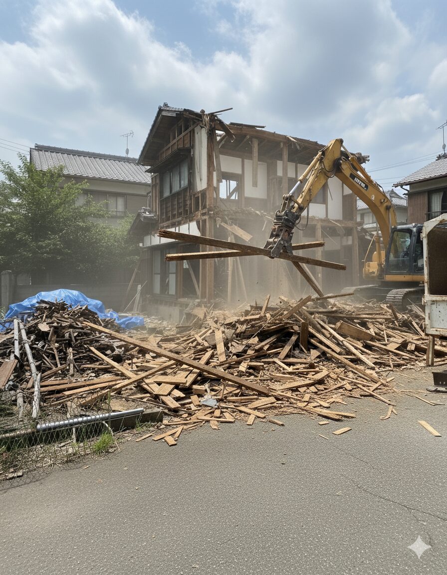 # 木造住宅の解体費用相場｜坪単価と30坪・40坪の総額 「親から相続した実家を解体したいけど、費用はいくらかかるんだろう？」 「家の建て替えを考えているけど、今の家を取り壊す予算がわからない…」 長年住んだ木造住宅の解体を考え始めると、まず気になるのが**「一体いくら費用がかかるのか」**という点ではないでしょうか。解体工事は決して安い買い物ではないため、事前に大まかな相場を知っておくことが、資金計画を立てる上で非常に重要です。 この記事では、木造住宅の解体を検討している方に向けて、以下の内容を専門家の視点から分かりやすく解説します。 * 坪単価から計算する解体費用の相場 * 坪数別（20坪・30坪・40坪など）の費用シミュレーション * 解体費用の詳しい内訳と料金の目安 * 費用が高くなるケースと安く抑えるための具体的な方法 * 解体工事の流れと信頼できる業者の選び方 この記事を読めば、**木造住宅の解体費用に関する疑問や不安が解消され、安心して計画の第一歩を踏み出せる**ようになります。 ## 木造住宅の解体費用相場と坪数別シミュレーション まずは、多くの方が一番知りたい「木造住宅の解体費用相場」と、ご自身の家の坪数に合わせた具体的な費用シミュレーションを見ていきましょう。 ### 木造の解体費用は坪単価4万円〜5万円が目安 木造住宅の解体費用は、**1坪あたり4万円～5万円が全国的な相場**です。この坪単価に、解体したい建物の「延床面積（各階の床面積の合計）」を掛けることで、おおよその費用総額を計算できます。 **計算式：解体費用の目安 = 坪単価（4万円～5万円） × 延床面積（坪）** 例えば、延床面積が30坪の木造住宅であれば、120万円～150万円が費用の目安となります。 ただし、この坪単価はあくまで目安です。後述しますが、建物の立地条件や状態、アスベストの有無、外構の撤去範囲など、**様々な要因によって最終的な金額は変動**します。正確な家の解体費用を知るためには、必ず複数の解体業者から見積もりを取ることが重要です。 ### 【坪数別】一軒家の解体費用シミュレーション ここでは、一般的な木造一軒家の坪数ごとに、解体費用の総額がどのくらいになるのかをシミュレーションしてみましょう。 | 建物の坪数（延床面積） | 解体費用の相場（坪単価4万円～5万円で計算） | | :--- | :--- | | 20坪 | 80万円 ～ 100万円 | | 30坪 | 120万円 ～ 150万円 | | 40坪 | 160万円 ～ 200万円 | | 50坪 | 200万円 ～ 250万円 | | 60坪 | 240万円 ～ 300万円 | ご自身の家の坪数がわからない場合は、登記簿謄本（全部事項証明書）や固定資産税の納税通知書で確認できます。 #### 20坪の木造住宅の解体費用 20坪（約66㎡）の木造住宅の場合、解体費用の相場は**80万円～100万円**程度です。比較的小規模な住宅や平屋などが該当します。 #### 30坪の木造住宅の解体費用 30坪（約99㎡）は、一般的な2階建て住宅でよく見られる広さです。この場合の解体費用は**120万円～150万円**が目安となります。多くの方がこの価格帯を参考に資金計画を立てています。 #### 40坪の木造住宅の解体費用 40坪（約132㎡）のやや広めの一軒家になると、解体費用の相場は**160万円～200万円**ほどになります。二世帯住宅や部屋数の多い家などがこれに当たります。 #### 50坪以上の木造住宅の解体費用 50坪（約165㎡）を超える大きな家の場合、解体費用は**200万円以上**となることが一般的です。建物の規模が大きくなるほど、工期が長くなり、廃材の量も増えるため、費用は高くなる傾向にあります。 ### 構造別の解体費用相場の比較（鉄骨造・RC造） 建物の解体費用は、構造によっても大きく異なります。木造は他の構造に比べて解体しやすく、坪単価も安価な傾向にあります。 | 構造 | 坪単価の相場 | 特徴 | | :--- | :--- | :--- | | **木造（W造）** | **4万円 ～ 5万円** | 最も一般的な戸建て住宅の構造。比較的解体しやすい。 | | **鉄骨造（S造）** | **6万円 ～ 7万円** | 骨組みに鉄骨を使用。木造より頑丈なため費用は高め。 | | **鉄筋コンクリート造（RC造）** | **7万円 ～ 8万円** | 非常に頑丈で解体に手間と時間がかかるため、最も高額。 | このように、**ご自宅が木造であることは、解体費用を抑える上で有利な条件**と言えます。 ## 解体費用の内訳と各項目の料金目安 「坪単価はわかったけど、具体的に何にいくらかかっているの？」と疑問に思う方もいるでしょう。解体費用の見積もりは、主に以下の3つの項目で構成されています。 * **①建物本体の取り壊し費用（仮設工事費含む）** * **②付帯工事費用** * **③諸経費** それぞれの内容を詳しく見ていきましょう。 ### ①建物本体の取り壊し費用（仮設工事費含む） これは**解体工事のメインとなる費用**で、総額の多くを占めます。具体的には以下の作業費用が含まれます。 * **仮設工事費** 工事を安全に進めるための足場の設置や、騒音・粉塵を防ぐための養生シートの設置費用です。 * **建物本体の解体費** 重機や手作業で建物を基礎部分から取り壊す作業の費用です。 * **廃材の分別・運搬・処分費** 解体で出た木くずやコンクリートガラ、金属くずなどを法律に従って分別し、処分場まで運んで処分するための費用です。 ### ②付帯工事費用（外構・庭木・ブロック塀の撤去） 付帯工事費用とは、**建物本体以外で撤去が必要なものの工事費用**です。見積もりでは「別途工事」として記載されることが多く、どこまでを解体・撤去するかによって金額が大きく変わります。 * **ブロック塀の撤去費用** * **カーポートや物置の撤去費用** * **庭石や庭木の撤去・伐採費用** * **浄化槽や井戸の撤去費用** * **アスファルトやコンクリートの駐車場（土間コンクリート）の撤去費用** これらの付帯物が多ければ多いほど、解体費用の総額は高くなります。 ### ③諸経費（アスベスト調査・官公庁への届出） 諸経費は、**工事を円滑に進めるために必要な事務手続きや調査にかかる費用**です。 * **アスベスト調査費用** 2022年4月から、一定規模以上の解体工事ではアスベスト（石綿）の有無を調査することが義務化されました。調査費用は**5万円～10万円**程度が目安です。 * **官公庁への届出代行費用** 建設リサイクル法に基づく届出など、必要な行政手続きを業者に代行してもらうための費用です。 * **近隣挨拶時の手土産代など** * **重機を運ぶための回送費や駐車料金** これらの項目が「諸経費」としてまとめられていることが多いです。 ## 解体費用が高くなる主な要因 同じ坪数の木造住宅でも、解体費用に差が出ることがあります。ここでは、家の解体費用が高くなる主な要因を解説します。ご自身の状況と照らし合わせてみてください。 ### アスベスト（石綿）含有建材の有無と除去費用 **アスベスト（石綿）**とは、かつて断熱材などとして広く使われていた建材ですが、健康被害のリスクがあるため現在は使用が禁止されています。もし解体する建物にアスベストが使われていた場合、**専門の作業員による特別な除去工事が必要となり、費用が大幅に上乗せ**されます。 除去費用はアスベストのレベルや使用されている面積によって異なり、数十万円から、場合によっては**100万円以上**かかることもあります。 ### 家の中に残っている家具や家電（残置物）の量 家の中に家具や家電、布団、衣類などの**残置物**が多く残っていると、その処分費用が別途請求されます。解体業者は「産業廃棄物」の処分許可しか持っていないため、家庭ごみである「一般廃棄物」を処分するには、専門の業者に依頼する必要があるからです。 残置物の処分費用は、トラック1台あたり**数万円～十数万円**かかることもあり、費用を押し上げる大きな要因になります。 ### 重機が入れない狭い道路や隣家との距離 解体工事は、ショベルカーなどの重機を使って効率的に進めるのが一般的です。しかし、**家の前の道路が狭くて重機が入れない場合や、隣家との距離が近すぎて重機を使うスペースがない場合**は、手作業での解体（手壊し）が中心となります。 手壊しは時間と手間がかかるため人件費が増え、工期も長くなることから、**通常の1.5倍～2倍**の費用がかかることもあります。 ### 基礎の下にあるコンクリート杭（地中埋設物） 建物を解体し、基礎を撤去した後に、地中から予期せぬ障害物が出てくることがあります。これを**地中埋設物**と呼び、代表的なものに古い建物の基礎やコンクリート杭、浄化槽、井戸などがあります。 これらは見積もりの段階では発見が難しく、**工事が始まってから見つかるケースがほとんど**です。撤去には追加費用が発生するため、契約前に「地中埋設物が見つかった場合の対応」を業者と確認しておくことが重要です。 ### ブロック塀やカーポート、庭石・庭木の撤去 前述の「付帯工事」に該当する部分ですが、これらが多ければ多いほど費用は高くなります。特に、**大きな庭石やたくさんの庭木、広範囲にわたるブロック塀**などがある場合は、撤去費用だけで数十万円単位の追加費用がかかる可能性があります。 ## 家の解体費用を安く抑える5つの方法 解体費用は高額になりがちですが、少し工夫するだけで費用を抑えることが可能です。ここでは、誰でも実践できる5つの方法をご紹介します。 ### 複数の解体業者から相見積もりを取る **これが最も重要で効果的な方法**です。解体費用には定価がなく、業者によって見積もり金額が大きく異なるため、必ず**3社以上**から相見積もりを取りましょう。 複数の見積もりを比較することで、ご自身の家の解体費用の適正な相場がわかります。また、他社の見積もりを提示して価格交渉をする材料にもなります。最近では、インターネットで複数の業者に一括で見積もりを依頼できるサービスもあり、手間をかけずに比較検討が可能です。 ### 家財道具などの残置物は自分で処分する 前述の通り、家の中に残っている家具や家電などの残置物を業者に処分してもらうと高額になります。**費用を抑えるためには、できる限り自分で処分しておく**ことを強くおすすめします。 * 自治体の粗大ごみ回収を利用する * リサイクルショップやフリマアプリで売却する * 不用品回収業者に依頼する（解体業者に頼むより安く済む場合がある） 手間はかかりますが、その分、数十万円単位での節約につながる可能性があります。 ### 国や自治体の補助金・助成金制度を活用する 空き家問題の解決や耐震化促進のため、国や自治体が解体費用の一部を補助する制度を設けている場合があります。 * **老朽危険家屋解体撤去補助金** * **空き家解体費用補助金** これらの制度を利用できれば、**費用の半分（上限50万円～100万円程度）**が補助されるケースもあります。ただし、自治体によって制度の有無や条件が異なるため、**まずは「お住まいの自治体名 解体 補助金」で検索し、ホームページを確認**してみましょう。 ### 建物滅失登記を自分で行う 建物を解体したら、**1ヶ月以内**に法務局で**建物滅失登記**を申請する義務があります。この手続きを土地家屋調査士に依頼すると**5万円**前後の報酬が必要ですが、実は自分で行うことも可能です。 法務局の窓口で相談しながら進めれば、専門知識がなくても申請できます。自分で手続きをすれば、書類の取得費用（数千円程度）で済むため、費用を節約できます。 ### 解体工事の閑散期を狙う 解体業界にも繁忙期と閑散期があります。公共工事が増える年度末（2月～3月）や、年末に向けて工事を終わらせたい人が増える時期（11月～12月）は繁忙期にあたり、業者のスケジュールが埋まりやすく、価格交渉も難しくなります。 一方で、**梅雨時期（6月～7月）や真夏（8月）は工事の依頼が比較的少なくなる閑散期**です。この時期を狙って依頼すると、業者が価格を調整してくれる可能性があり、費用を抑えられるかもしれません。 ## 解体工事の依頼から完了までの流れ 実際に解体工事を依頼する場合、どのような流れで進むのでしょうか。事前に全体の流れを把握しておくと、安心して工事に臨めます。 ### STEP1. 解体業者探しと現地調査・見積もり依頼 まずはインターネットや知人の紹介で解体業者を探し、複数の業者に連絡を取ります。正確な見積もりを出してもらうため、必ず**現地調査**を依頼しましょう。担当者が実際に建物の状態や立地、周辺環境を確認し、見積書を作成します。 ### STEP2. 契約と各種届出（建設リサイクル法） 見積もり内容を比較検討し、信頼できる業者を選んだら契約を結びます。契約後、業者は**建設リサイクル法**に基づく届出など、必要な行政手続きを進めます。この届出は発注者（あなた）の義務ですが、通常は業者が代行してくれます。 ### STEP3. 近隣への挨拶とライフラインの停止 工事着工の**1週間～10日前**までに、業者と一緒に近隣住民へ挨拶に伺います。工事中の騒音や振動について事前に説明し、理解を得ておくことで、トラブルを未然に防ぎます。また、このタイミングで電気・ガス・水道・電話などのライフラインの停止手続きも行いましょう。 ### STEP4. 解体工事の着工と廃材の分別・搬出 足場と養生シートを設置した後、いよいよ建物の取り壊しが始まります。工事中は騒音や粉塵が発生しますが、業者は散水などで対策を行います。解体で出た廃材は、法律に従って木くず、コンクリート、金属などに分別され、処分場へ搬出されます。 ### STEP5. 整地と工事完了の確認 建物の解体と基礎の撤去が終わったら、重機で土地を平らにならします（整地）。工事が完了したら、依頼主が現地に立ち会い、**契約通りに工事が行われたか、地中にガラなどが残っていないか**などを確認します。問題がなければ、工事は完了です。 ### STEP6. 建物滅失登記の申請 工事完了後、業者から「建物取毀証明書」などの必要書類を受け取ります。これらの書類を揃えて、**工事完了から1ヶ月以内**に管轄の法務局で**建物滅失登記**を申請してください。 ## 信頼できる業者の選び方と見積書の確認点 解体工事で失敗しないためには、信頼できる優良な業者を選ぶことが何よりも大切です。以下のポイントを必ずチェックしましょう。 ### 建設業許可または解体工事業登録の有無 解体工事を行うには、**「建設業許可」**または**「解体工事業登録」**のいずれかが必要です。これは法律で定められており、無許可での営業は違法です。必ず許可や登録があるかを確認しましょう。優良な業者であれば、ホームページや見積書に許可番号が記載されています。 ### 損害賠償保険への加入状況 解体工事中は、細心の注意を払っていても、隣の建物を傷つけたり、通行人に怪我をさせてしまったりするリスクがゼロではありません。万が一の事故に備え、業者が**損害賠償保険**に加入しているかを確認することは非常に重要です。 ### 見積書に「一式」の記載が多すぎないか 見積書を確認する際は、**「解体工事一式 〇〇円」**のように、詳細が不明な記載が多くないかチェックしてください。 優良な業者の見積書は、「仮設工事」「木造建物本体解体」「基礎撤去」「廃材運搬処分」など、**項目ごとに数量や単価が細かく記載**されています。何にいくらかかるのかが明確で、透明性の高い見積書を提出してくれる業者を選びましょう。 ### 追加工事の範囲と費用が明記されているか 「地中埋設物が見つかった場合」や「アスベストが発見された場合」など、**予期せぬ追加工事が発生した際の費用や対応**について、契約前に必ず確認しておきましょう。口約束ではなく、書面で取り決めておくことが後のトラブル防止につながります。 ## まとめ 今回は、木造住宅の解体費用について、相場から安く抑える方法、業者の選び方まで詳しく解説しました。最後に、この記事の重要なポイントを振り返りましょう。 * **木造住宅の解体費用相場** 坪単価**4万円～5万円**が目安。30坪なら120万円～150万円程度。 * **費用が高くなる主な要因** アスベストの有無、残置物の量、重機が使えない立地、地中埋設物などが挙げられる。 * **費用を安く抑える最重要ポイント** 必ず**3社以上から相見積もり**を取り、比較検討すること。 * **自分でできるコスト削減策** 残置物の自己処分、補助金の活用、建物滅失登記の自己申請などがある。 * **信頼できる業者の選び方** 許可の有無、保険加入状況、詳細な見積書の3点を確認することが不可欠。 家の解体は、多くの人にとって一生に一度あるかないかの大きな出来事です。だからこそ、正しい知識を身につけ、信頼できるパートナー（解体業者）を見つけることが成功の鍵となります。 まずはこの記事を参考に、ご自身の家の解体費用がどのくらいになるのかを把握し、**「複数の業者から相見積もりを取る」**ことから始めてみてください。